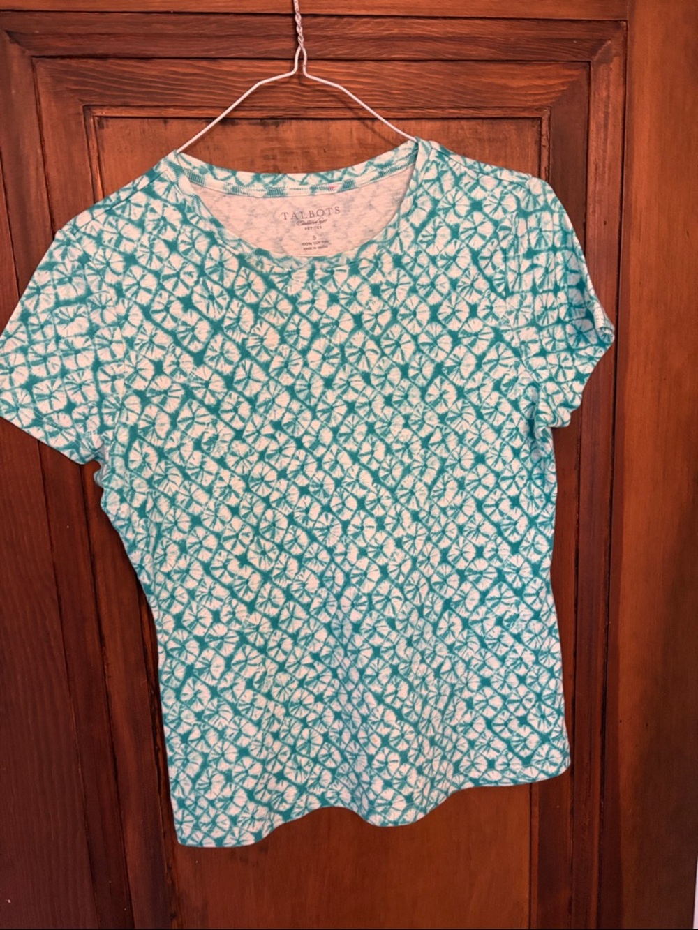 Talbots Teal and White Patterned Short Sleeve Tee